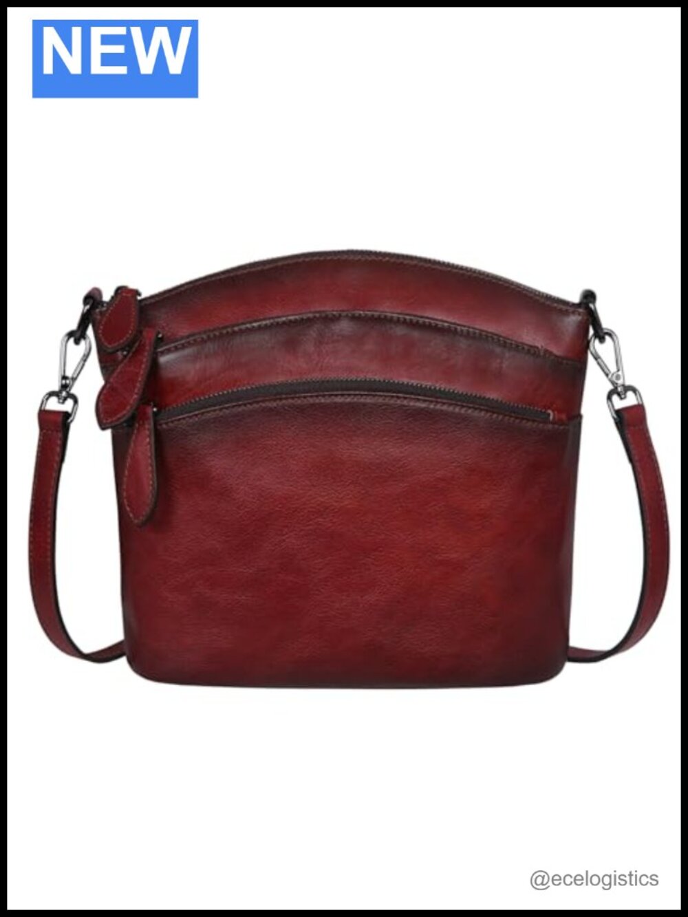Vintage Crossbody Bag w/ Top Zippers Adjustable Strap